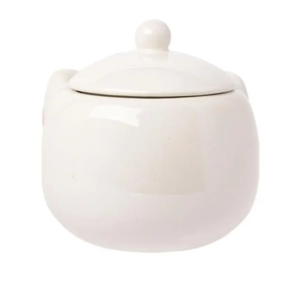 Hello Kitty Ceramic Sugar Bowl With Lid & Pink Bow Design 22 Oz Capacity Hand Wa